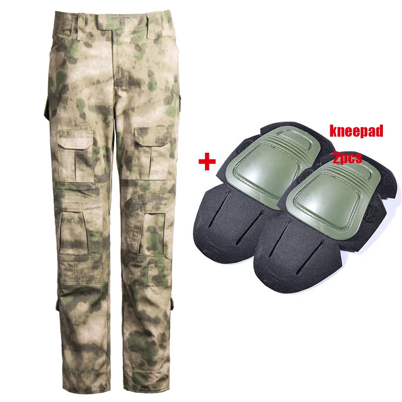 and knee pads Военные Брюки карго мужские тактические армейские спецназ камуфляжные брюки боевые Пейнтбольные камуфляжные брюки Униформа рабочие брюки наколенники - Цвет: and knee pads