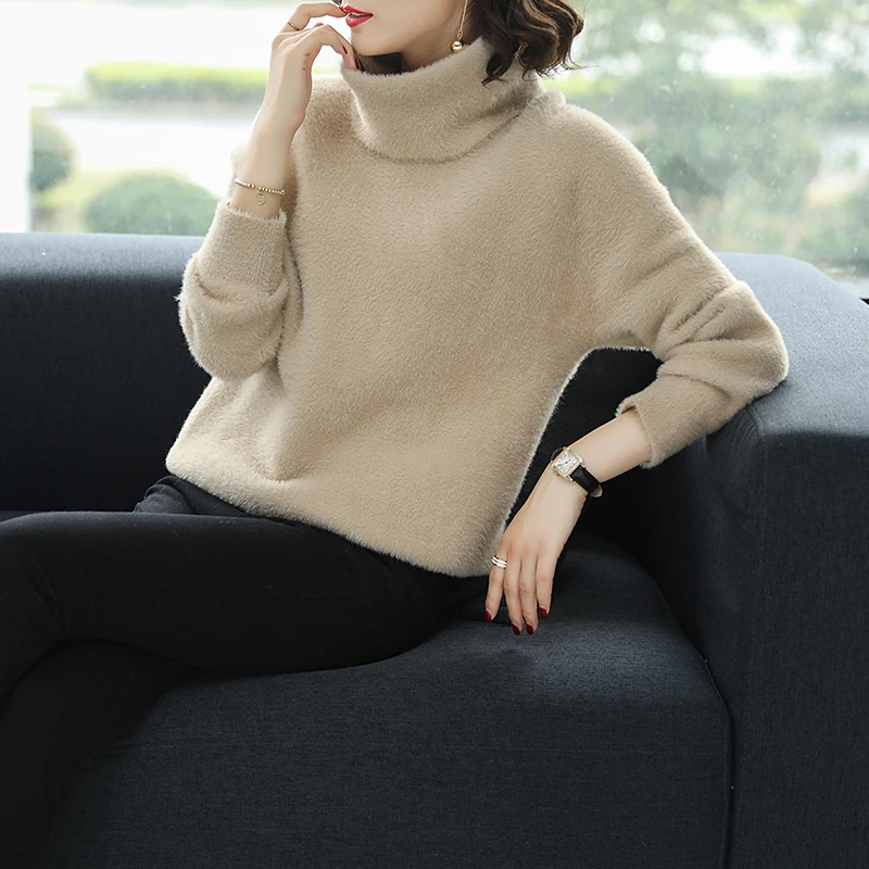 

Elegant Ladies Fashion Wool Solid Color Turtleneck Sweater Pullovers Spring Autumn Female Soft High Collar Sweater High Quality