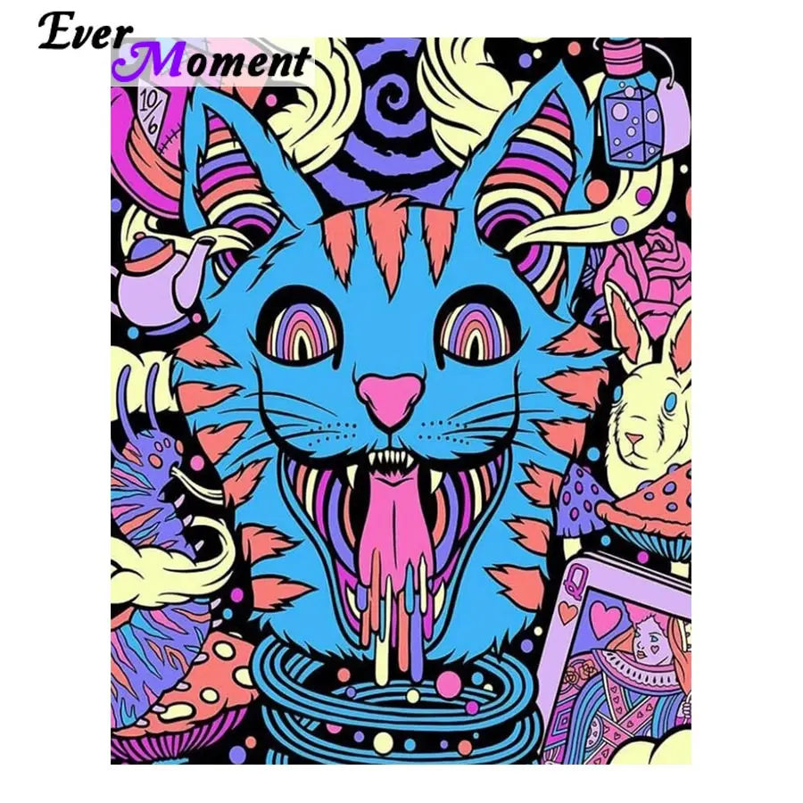 Ever Moment Алмазная картина Красочный Кот Мультфильм Необычные полностью квадратные