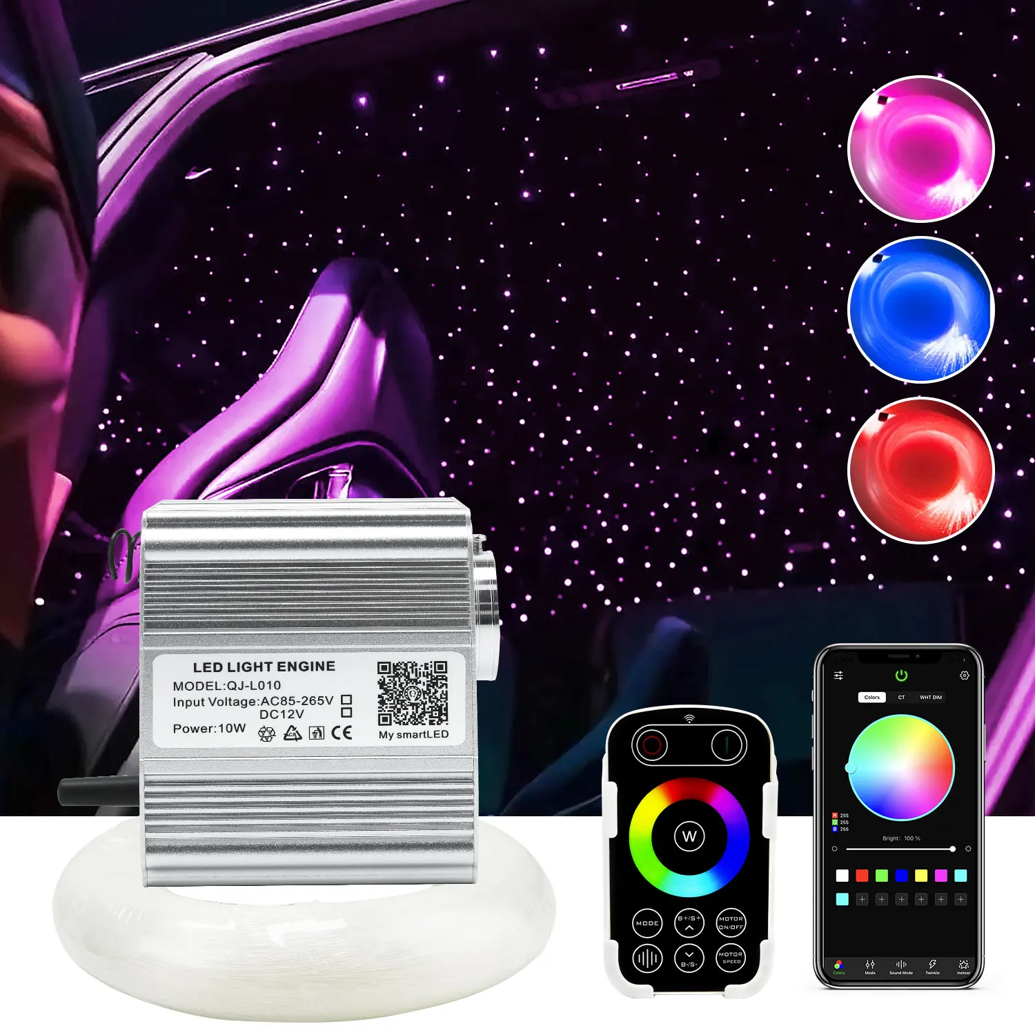 

Fiber Optic Light 10W RGBW Twinkle Music Active Touch RF Control Bluetooth app Car Starry LED Light Kid Room Ceiling Lighting