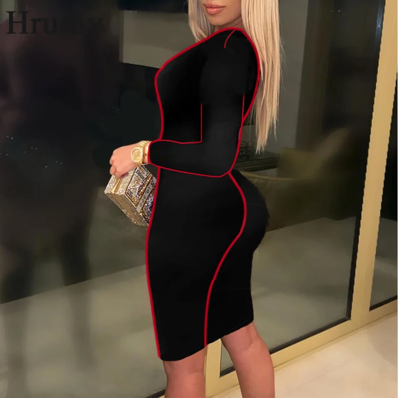 

Mini Dress Skinny Color Matching Patchwork Fashion Dresses for Women New Arrival Sexy Night Club Style Long Sleeve Dress