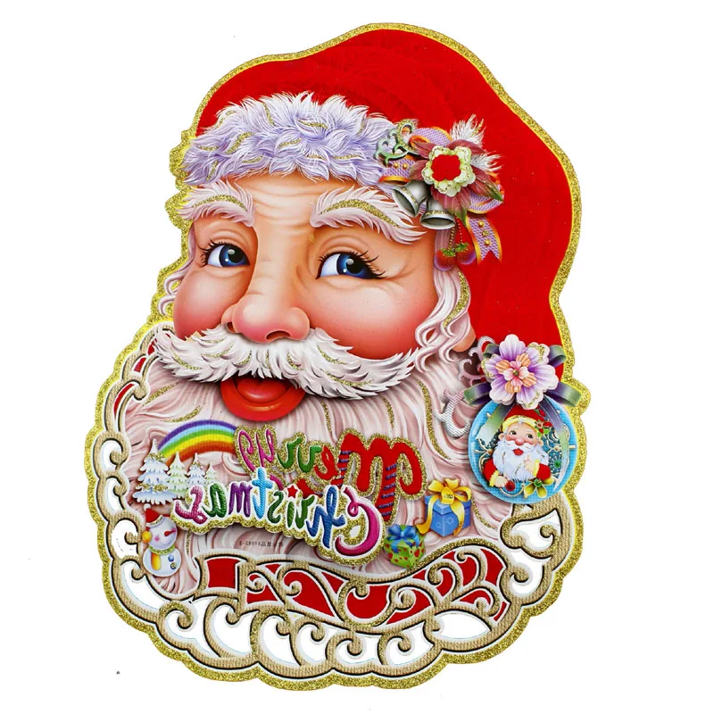 

Рождественские наклейки, рождественские украшения, наклейки на дверь в виде дерева, голова Санта-Клауса, старый человек, картины для расста...