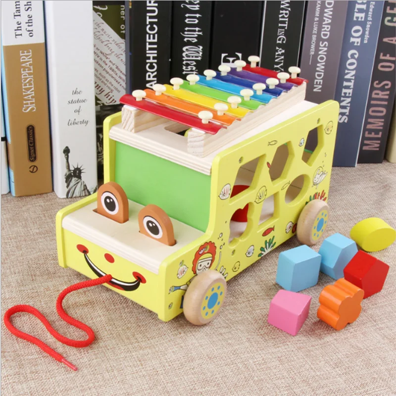 

Early Childhood Educational Toy Wooden Knock Piano Drag Small Car Children's Color Cognitive Shape Matching Toy