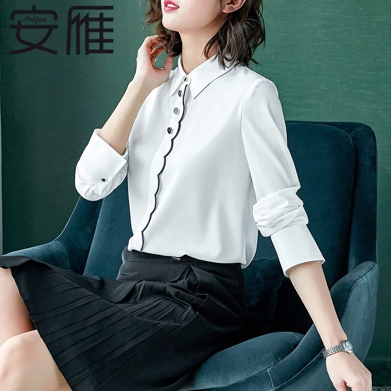 Korean Style Spring Women Ruffles Long Sleeve White Chiffon Blouse Top Shirt , Ladies Tops , 4xl 5xl Blouses Tops for Women