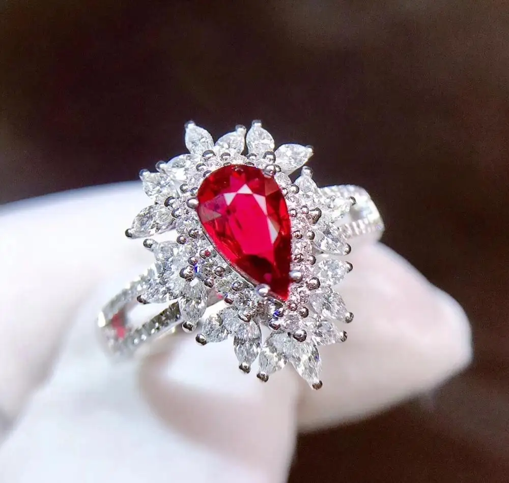 Fine Jewelry GRS cert Pure 18 K Gold Natural Red Ruby 1.0ct Diamond Wedding Engagement Female Rings for Women Ring | Украшения и