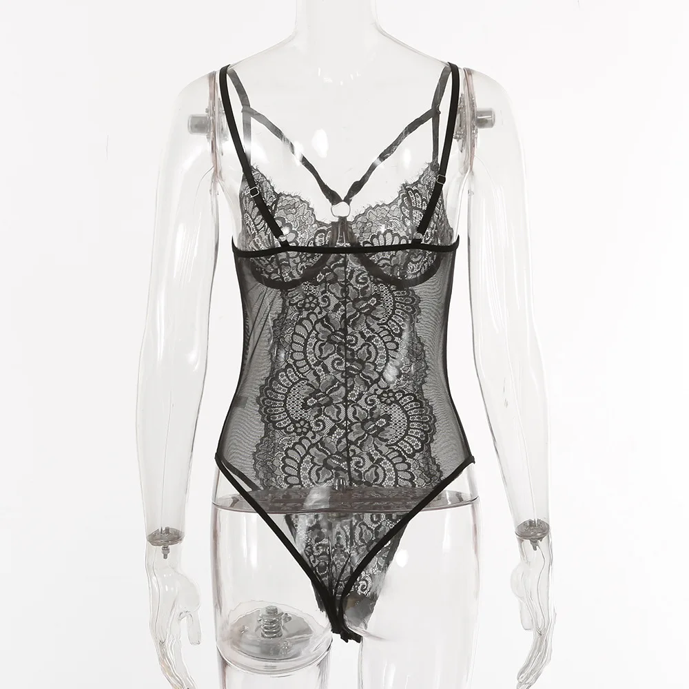 Ellolace Боди женское кружевное черное боди для женщин без рукавов Облегающий