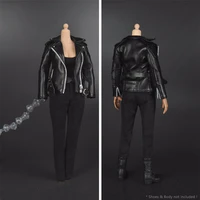 16 scale female clothes cool black leather jacket suit top locomotive for 12 inches action figure toys accessories
