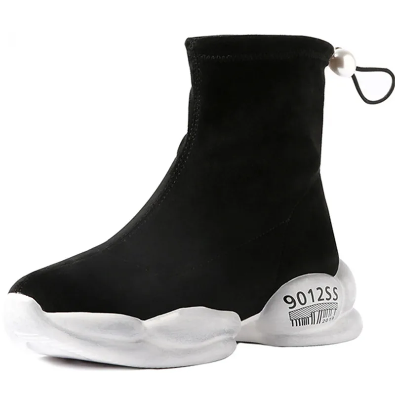 Женские кроссовки из флока FEDONAS черные эластичные на плоской платформе