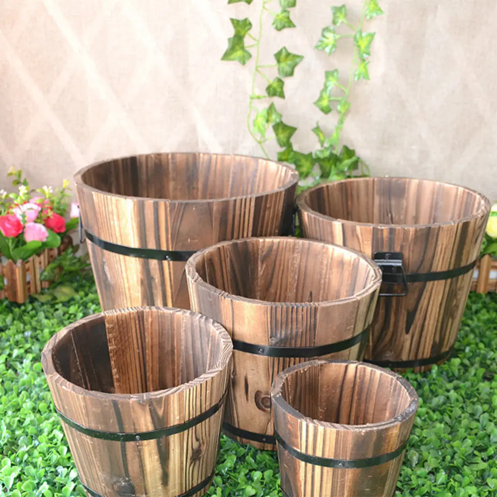 

3pcs Wood Retro Flowerpot Indoor Outdoor Flower Plant Pot Plant Container