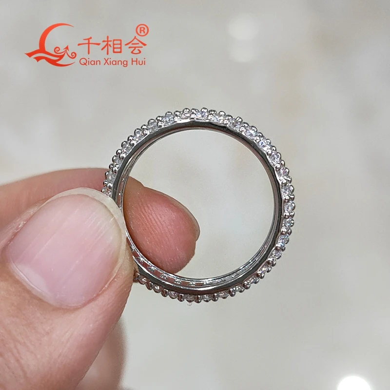 

white moissanite 925 with small moissanite three band ring full stones Sterling Silver Ring Jewelry Rings Engagement