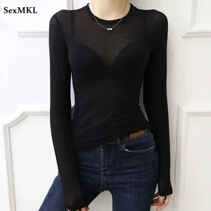 Basic Spring Summer T Shirts Women 2022 Long Sleeves Transparent Tee Shirt High Elastic Breathable S in USA (United States)