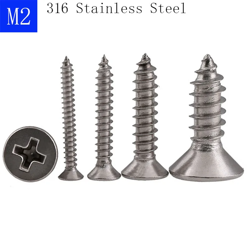 

M2 316 Stainless Steel Phillips Cross Countersunk Head Tapping Screws Flat screws bolts DIN 7982 ISO 7050