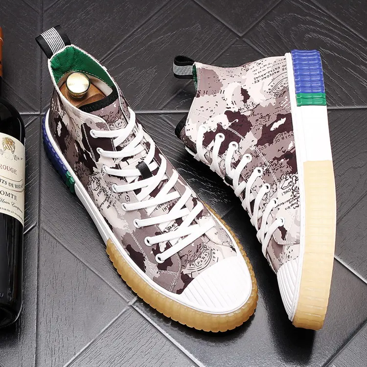 

ERRFC British Luxury Mens Canvas Casual Comfort Shoes Round Toe Younger High Top Trending Leisure Shoes Man Hip Hop Camouflage