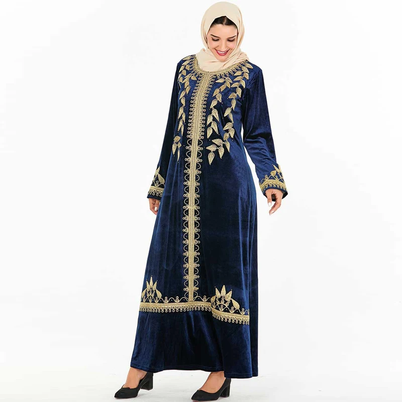 Плюс размер цветочный бархат abaya Дубай зима осень утолщаются теплый турецкий хиджаб мусульманское платье исламское одежда Абая для женщин