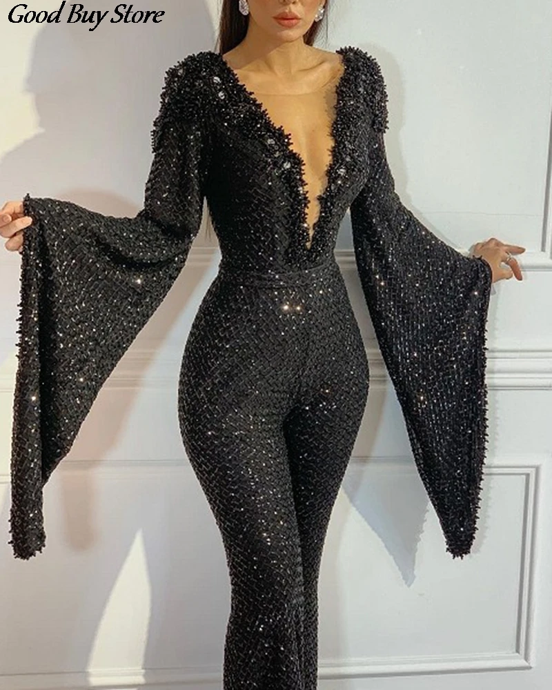 Женский клубный комбинезон с большими расклешенными рукавами вечерние ные