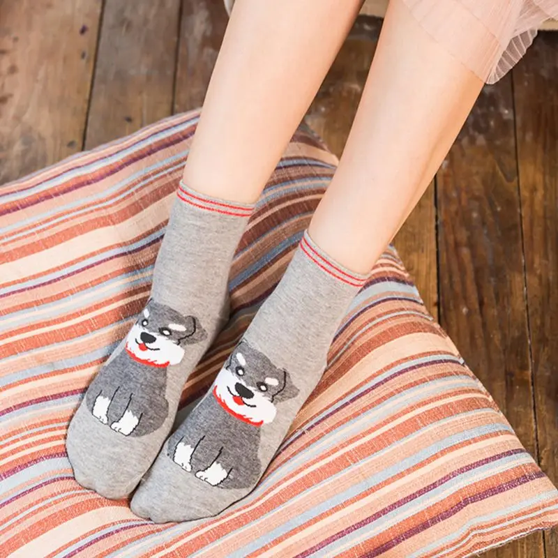 

5 Pairs Women Kawaii Funny Ankle Socks Cute Cartoon Sitting Puppy Dog Hosiery