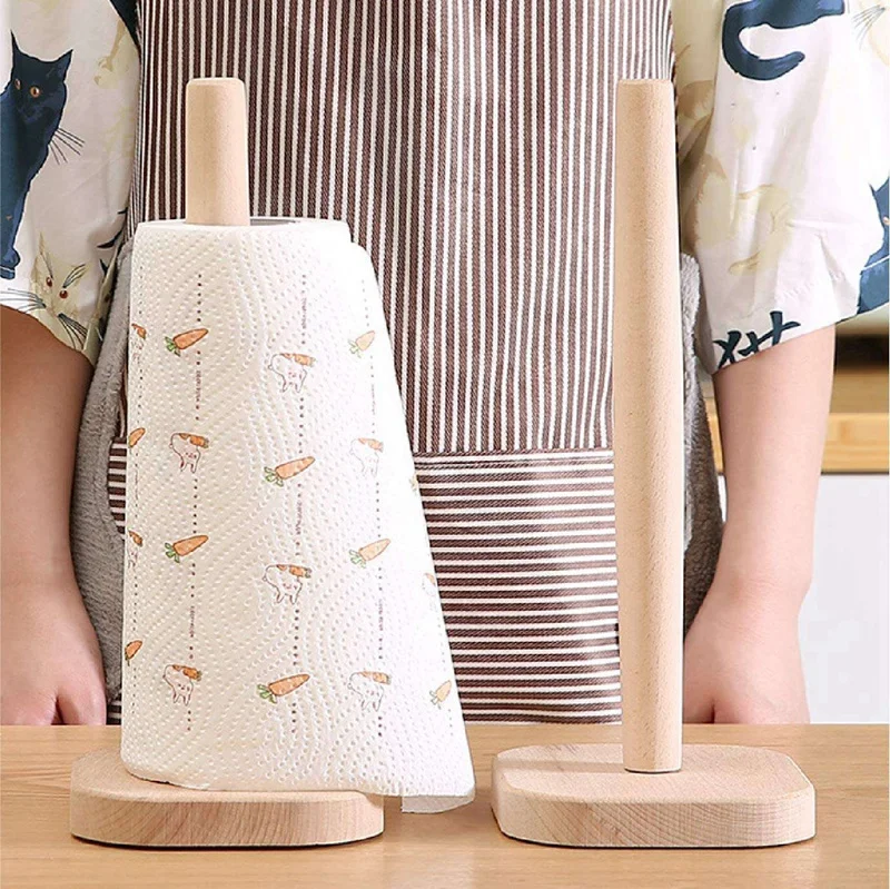 

2 Pcs Paper Towel Holder Wood Towel Stand Standing Towel Rack Kitchen Towel Holder Paper Towel Countertop Dispenser