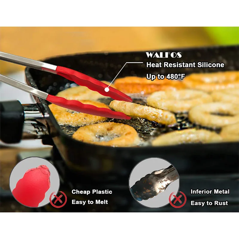 WALFOS силиконовые щипцы для еды, кухонные щипцы, посуда для приготовления пищи, зажимы-щипцы, аксессуары для салата, сервировки барбекю, инструменты