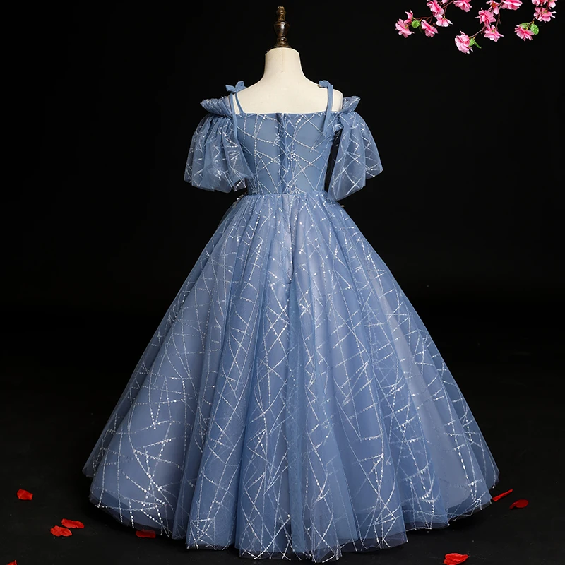 Детское длинное платье принцессы роскошное пушистое с вышивкой для