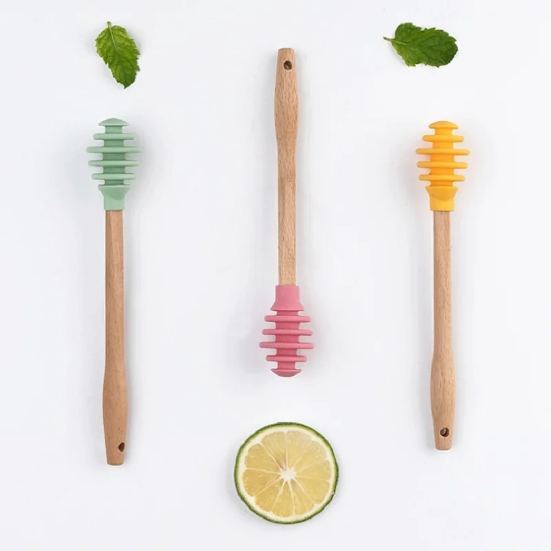 Силиконовые Мёд соус ложка-мешалка Бук деревянная ручка практичный