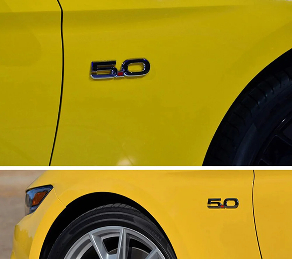 3D 5,0 эмблема разрядка этикетка односторонний значок украшение для Ford Mustang автомобиля боковое крыло багажник обшивка кузова черный серебристый
