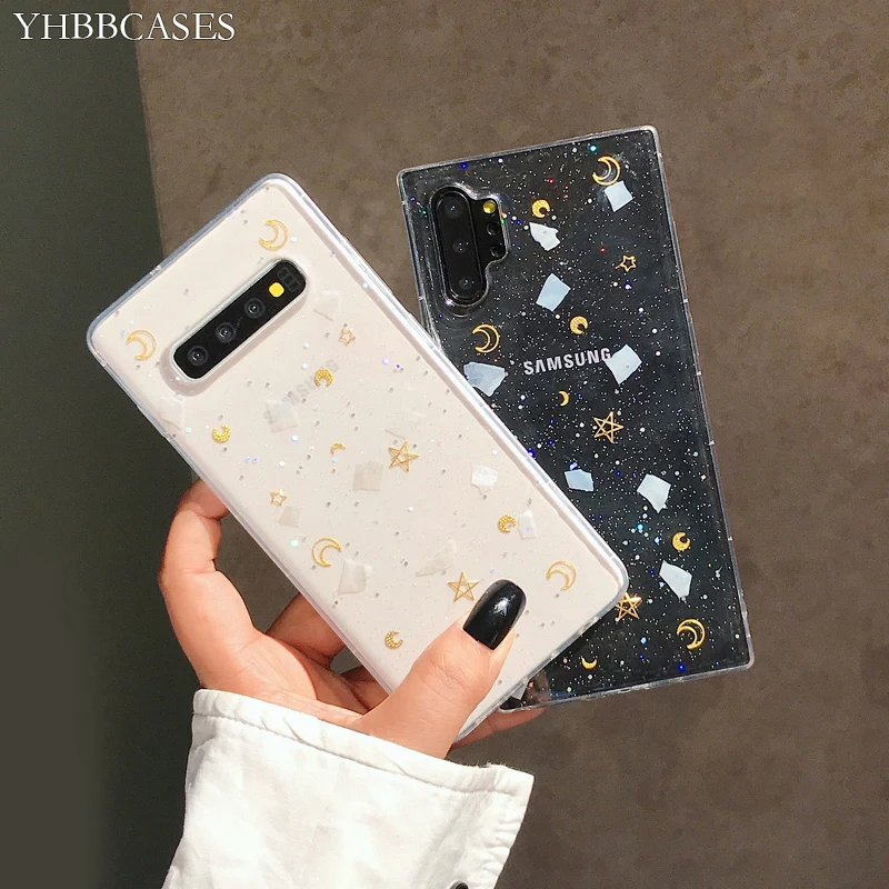 Чехлы YHBBCASES для Samsung Galaxy S8 S9 S10 Plus блестящие золотые звезды луна прозрачные мягкие