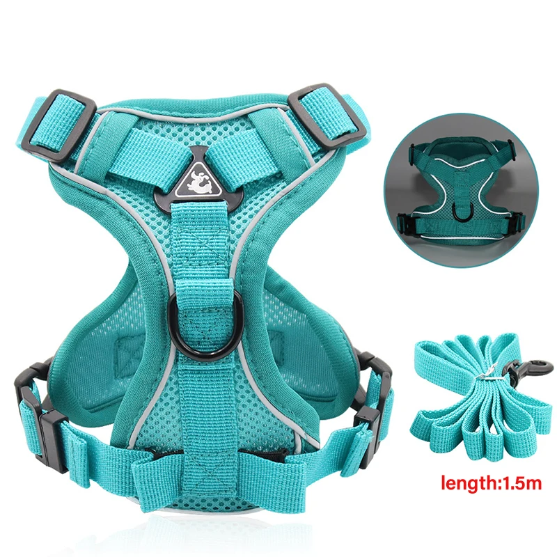 

2021New Dog Harness No Pull Reflective Dogs Harness Puppy Vest with 1.5M Dog Leash Blue For Small Dogs Cats Pet supplies