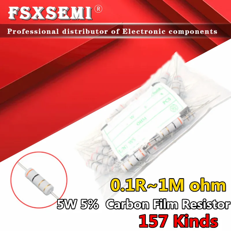 

10pcst 5W 5% Carbon Film Resistor 0.1R 1R ~ 1M 2.2R 10R 22R 47R 51R 100R 150R 470R 1K 4.7K 10K 47K 1 2.2 10 22 47 51 100 150 470