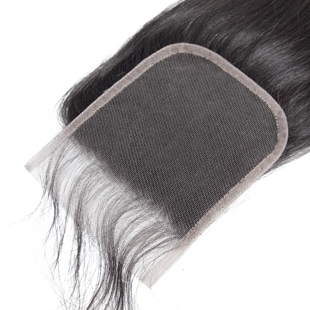 Прямые человеческие волосы на шнуровке 4x4 застежка с детскими волосами