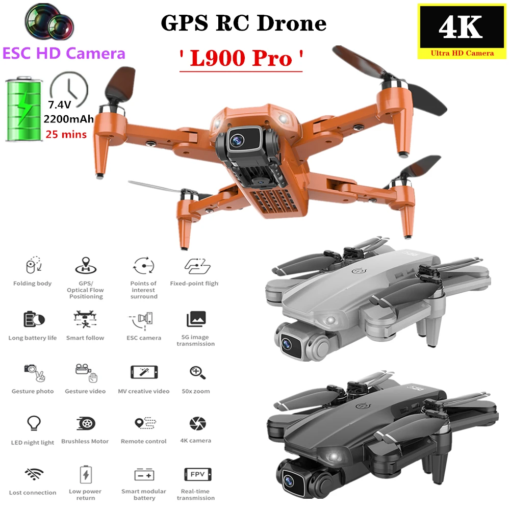

L900Pro GPS Drone 5G Wifi FPV 4K ESC HD Camera Smart Follow RC Quadcopter Brushless Motor UAV Foldable Helicopter Mini Dron Toy