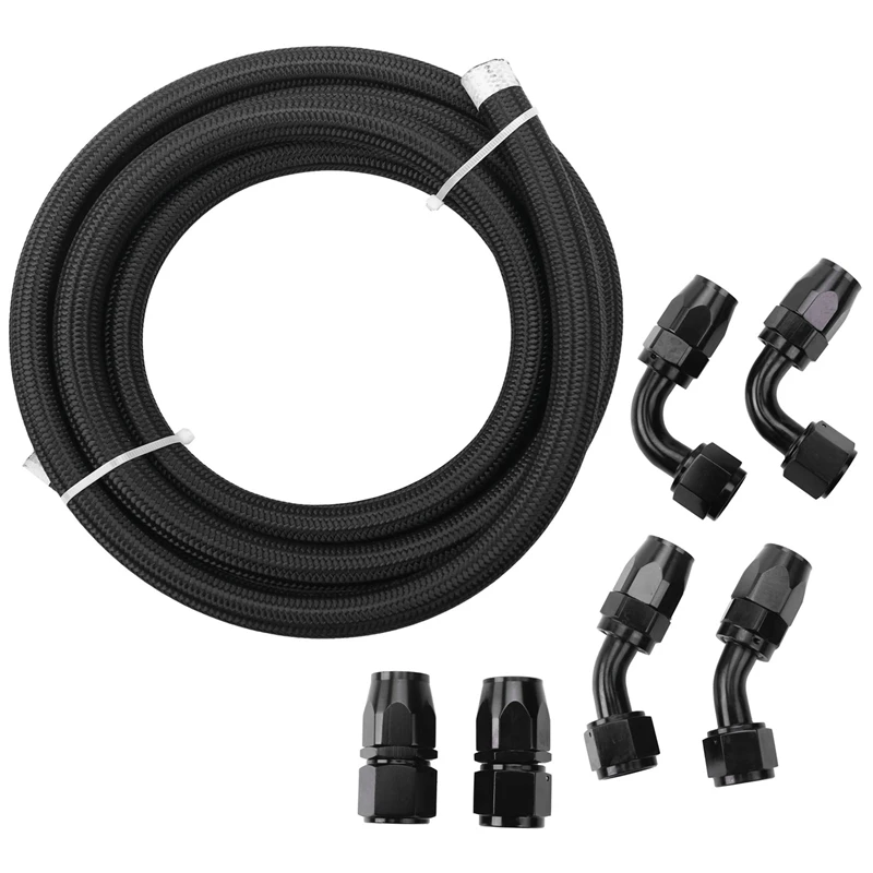 

AN10 -10AN Fitting Stainless Steel Nylon Braided Oil Fuel Hose Line 12FT Kit Black