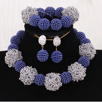 dudo silver and dark blue crystal beaded balls jewelry sets choker necklace for african nigerian weddings women 2020 accessories