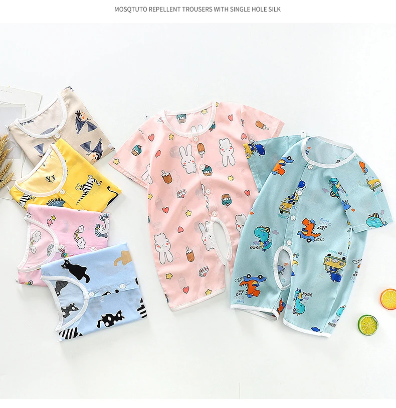 

Летний детский мультяшный комбинезон, тонкая хлопковая шелковая одежда, Детский комбинезон с открытыми пилочками, пижама для новорожденны...