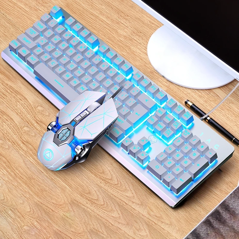 

104Keys RGB Aluminum Alloy Gaming Keyboard and RGB Gaming Mouse Set with Mobile Phone Stand Function Key Ten Million Key 40JB