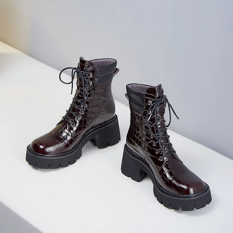 Короткие ботинки MEZEREON из натуральной кожи теплые зимние сапоги на толстом