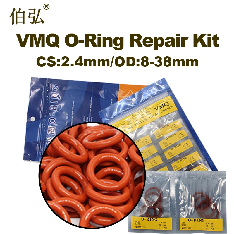 

Thickness CS2.4mm Red Silicon Rubber O-ring Silicone/VMQ multiple size repair kit combination O ring Seal Ring Gasket Washer