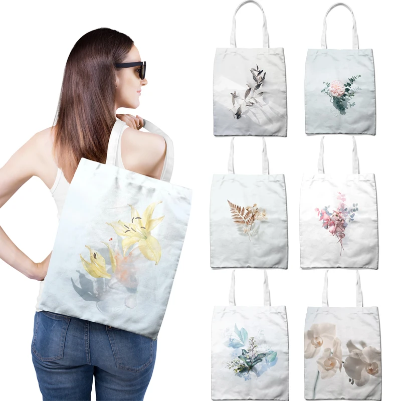 

Повседневные женские мягкие хлопковые льняные сумка для покупок c цветком на каждый день, сумка в руку, для груза, женская сумка на плечо сум...