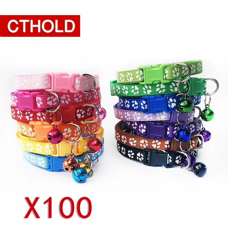 

CTHOLD 100pcs/lot Easy Wear Cat Dog Collar With Bell Adjustable Buckle Dog Collar Cat Puppy Pet SuppliesColorful Cat Dog Fitting
