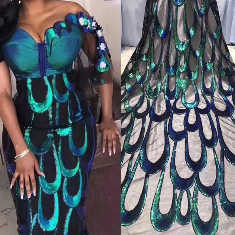 

Кружево с вышивкой в нигерийском стиле, кружевная ткань из зеленого тюля, кружевная ткань с блестками для женского платья M28481