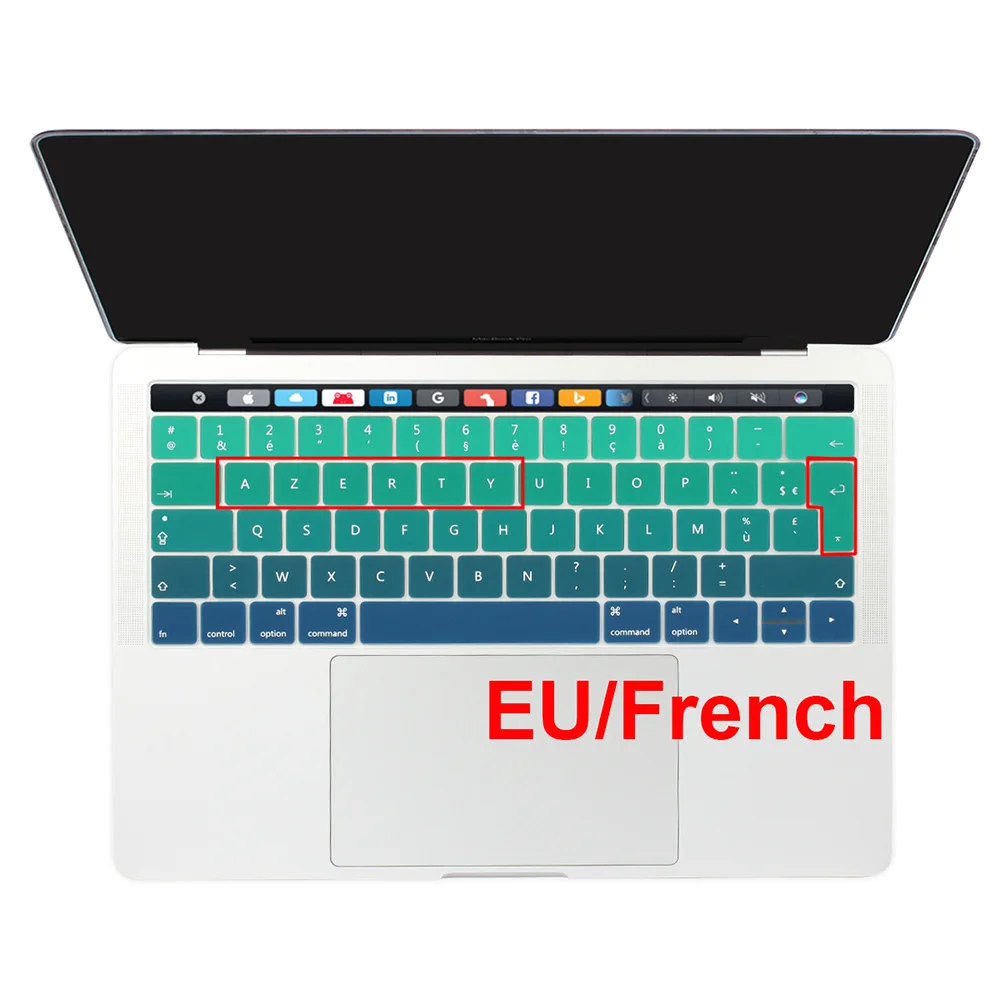 Для Macbook Pro 13 15 клавиатура с сенсорной панелью, наклейка, Европейский русский, испанский, французский, английский, градиентный цвет - Цвет: EU French Green