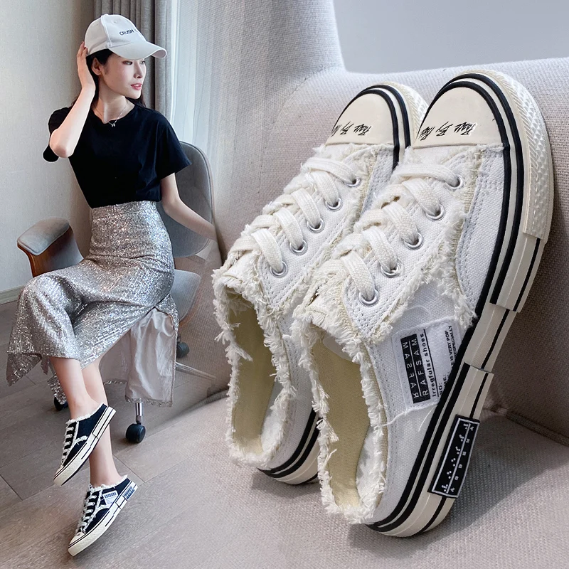

Women Canvas Shoes Fashion Low Upper Old Lace-up Casual Flat Sneakers Vulcanize Shoes Ladies White Shoes Trainers Footwear