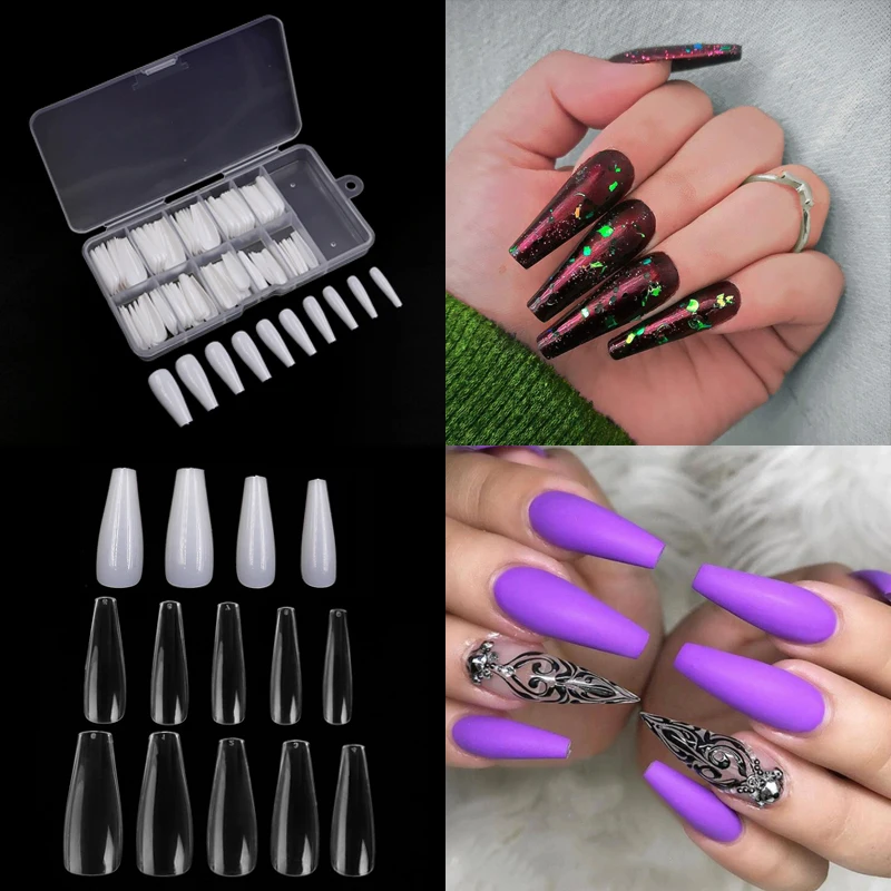 100 шт./кор. профессиональный накладные ногти длинные балерина французские