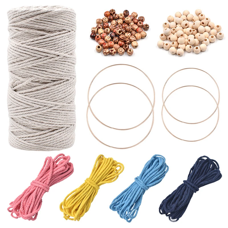 

Macrame Cord Natural Cotton Rope With Wood Ring Wood Stick For DIY Teether Macrame Kit Wall Hanging Plant Hanger