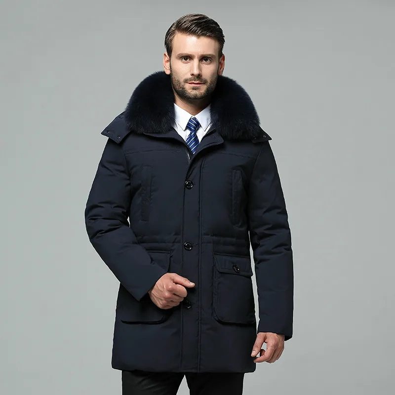 Boollili 2020 New Men's Down Jacket Winter Coat Real Fox Fur Collar Plus Size Long Duck Puffer Men | Мужская одежда