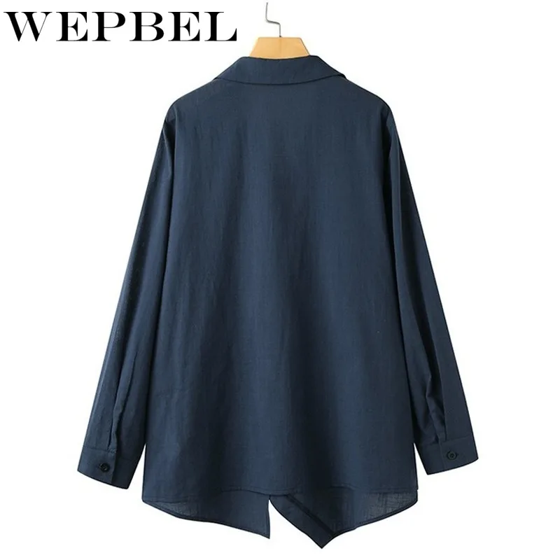 

WEPBEL Spring Autumn Women Elegant Single Breasted Turn Down Collar Blouse Shirt Ladies 2021 Fashion Long Sleeve Irregular Top