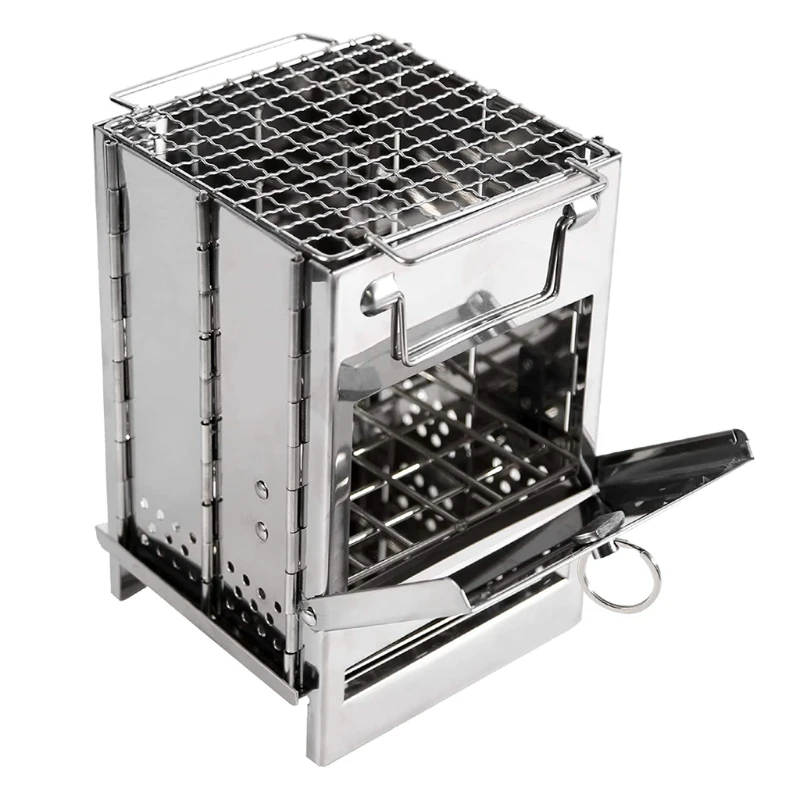 

Wood Burning Camp Stove Folding Stainless Steel Grill Firewood Stove for Outdoor Survival Camping Cooking Picnic BBQ
