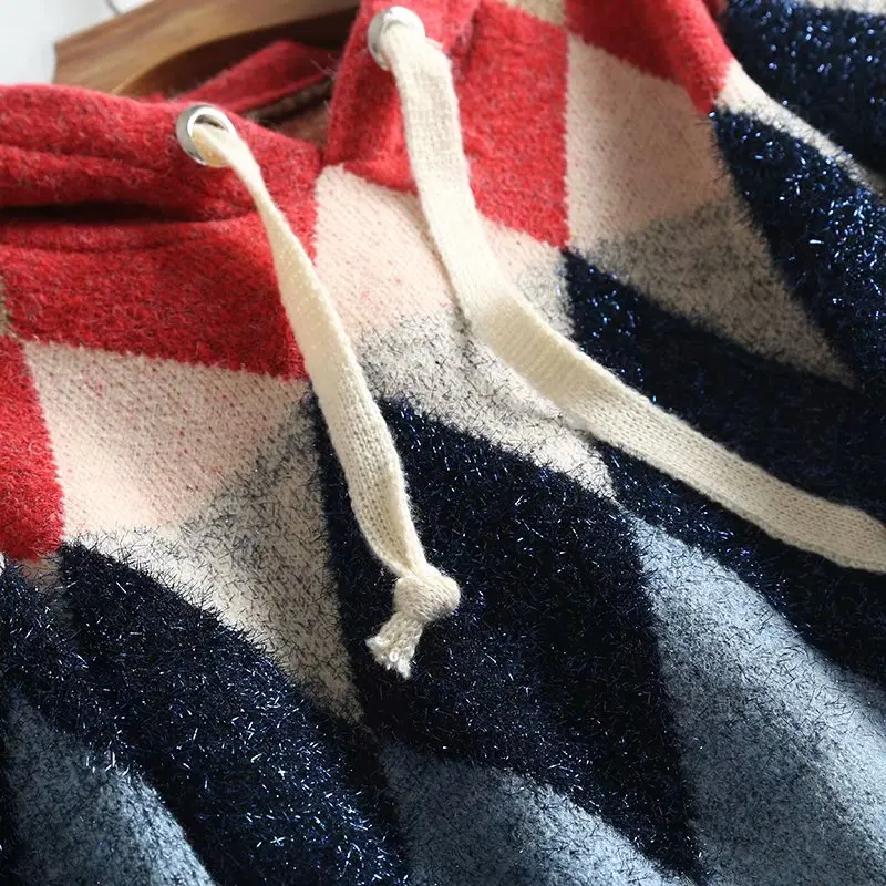 Женский винтажный свитер с геометрическим рисунком Za Свободный пуловер узором