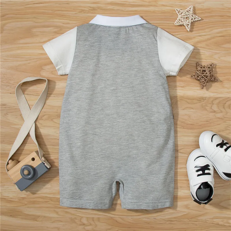 

Baby Boy\u2019s Short Sleeve Romper Fashion Contrast Color Single-breasted Jumpsuit
