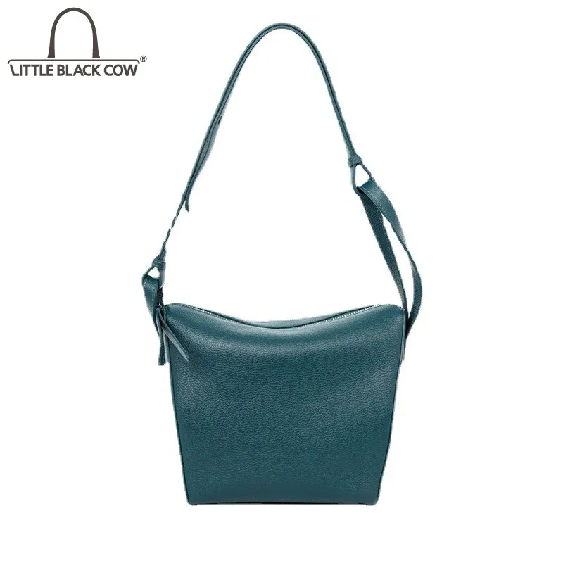 

New Solid Color Single Shoulder Bag Women Genuine Leather Handbag Soft Leather Zipper Pillow Bags Casual Crossbody Sling Bags
