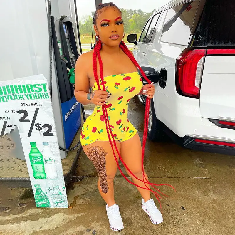 

ZKYZWX Trendy Print Off Shoulder Backless Bodycon Playsuit for Summer Cute Clothes Rompers Womens Jumpsuit Sexy Vacation Outfits